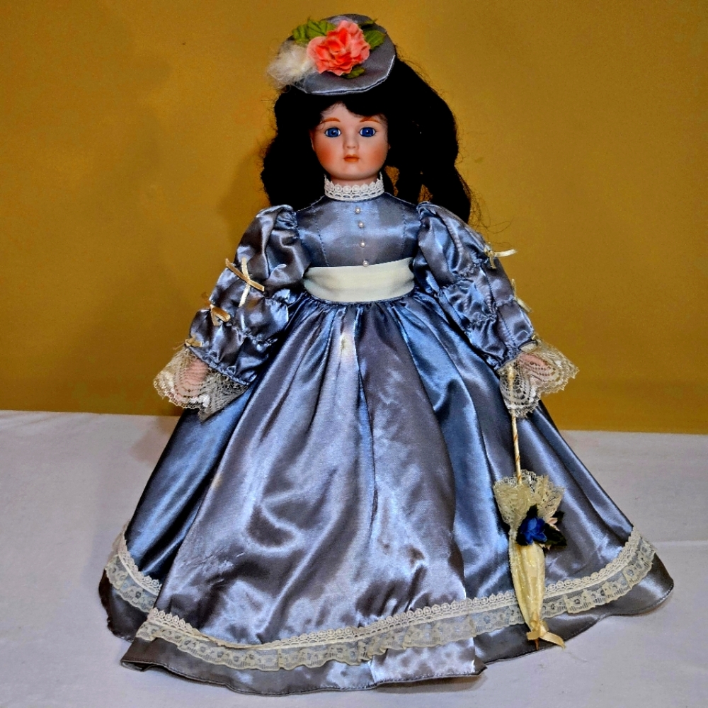 Dynastie Doll Collection, Victorian Porcelain 17" Doll, Francine with a  parasol